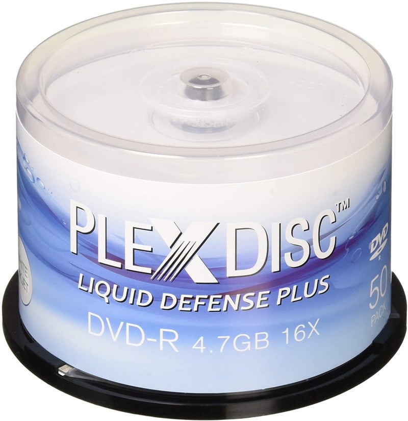 PlexDisc Water Resistant Glossy White Inkjet Printable DVD-R 16x 4.7GB, 50 Disc Spindle - Image 1